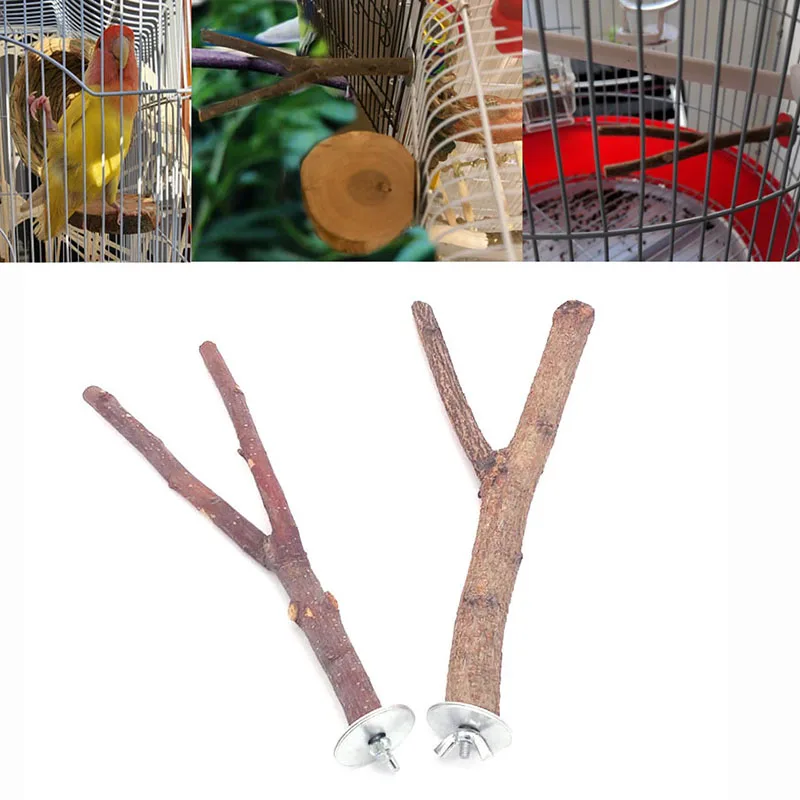 Natural Wood Pet Parrot Raw Wood Fork Tree Branch Stand Rack Squirrel Bird Hamster Branch Perches Chew Bite Toys Stick