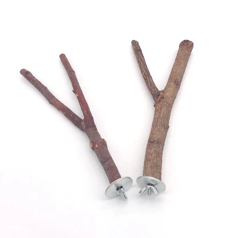 Natural Wood Pet Parrot Raw Wood Fork Tree Branch Stand Rack Squirrel Bird Hamster Branch Perches Chew Bite Toys Stick
