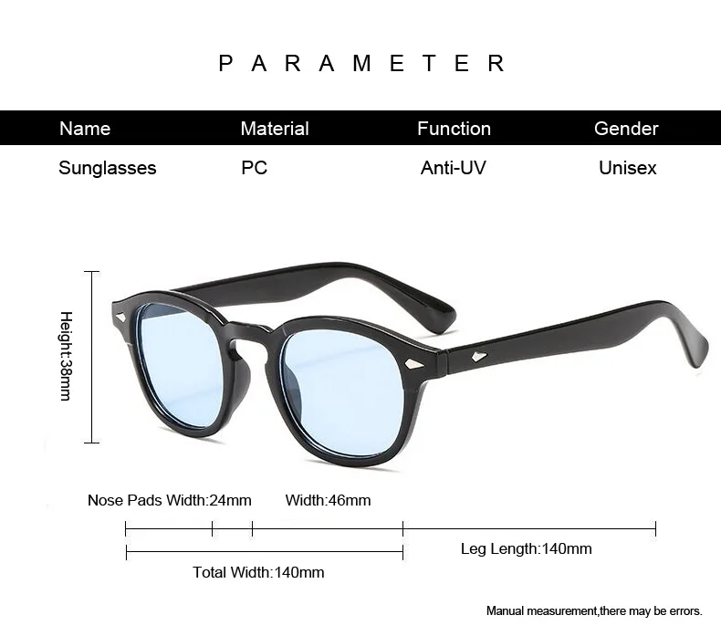 Fashion Johnny Depp Style Round Sunglasses Brand Designer Clear Candy Colors Lens Sun Glasses Male Female Vintage Oculos De Sol