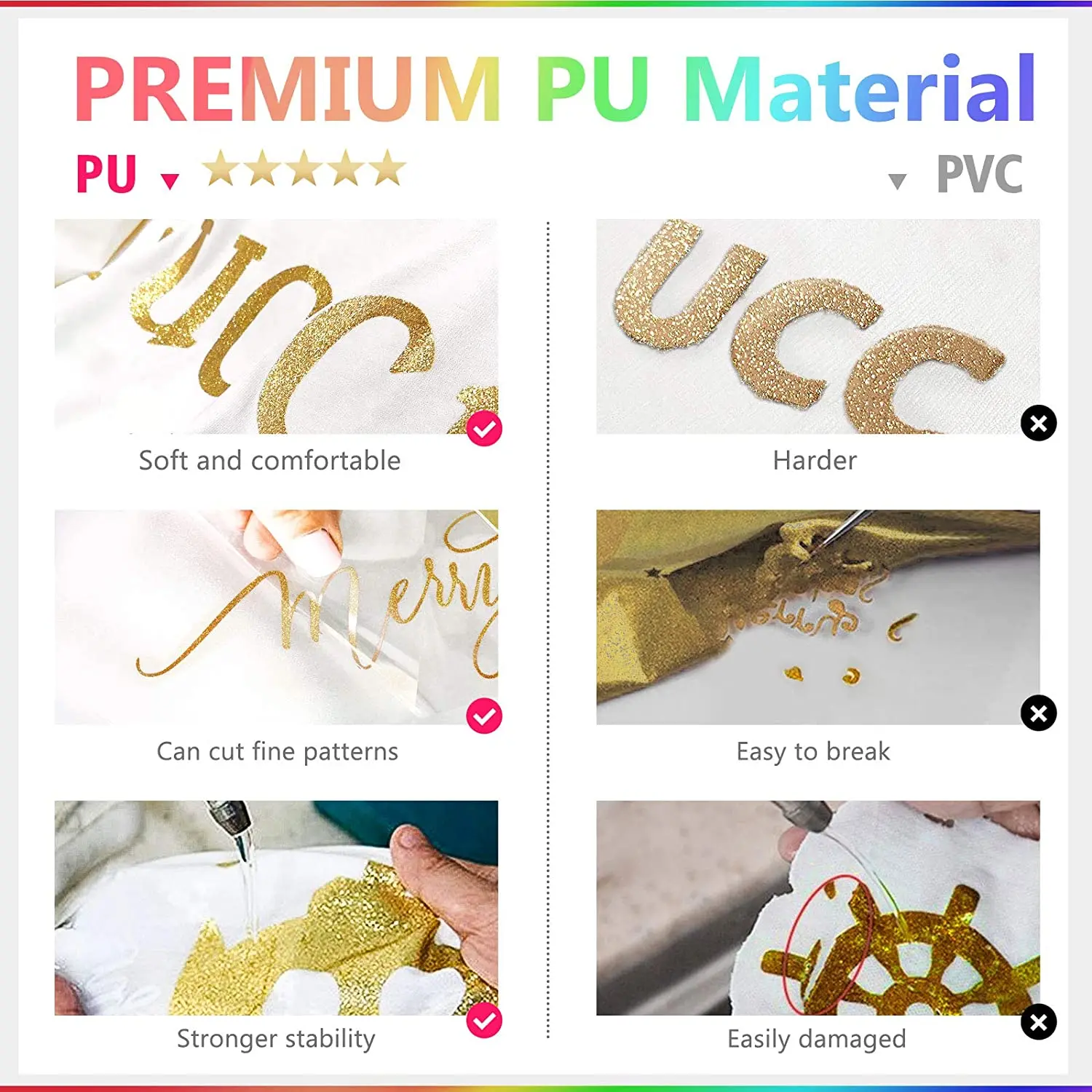 Glitter Heat Transfer Vinyl Iron On, HTV Vinyl for Shirts, Easy to Cut & Weed for Heat Vinyl Design, HTV Vinyl Roll
