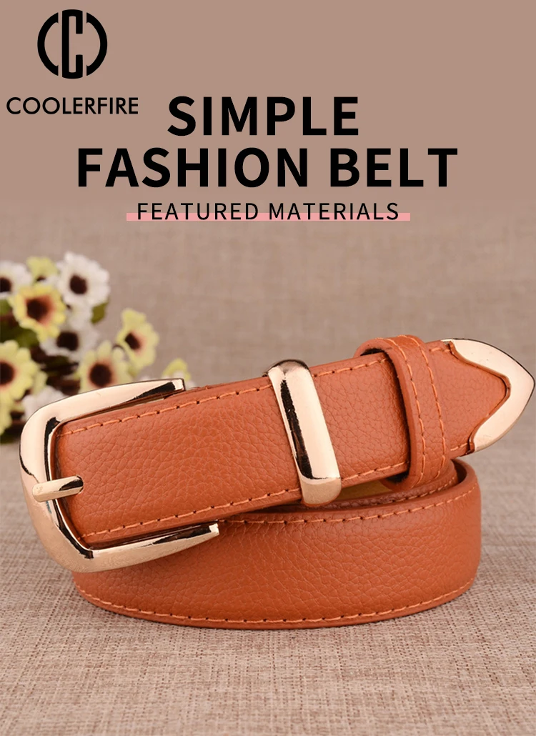 Fashion Women Genuine Leather Belts High Quality Gold Buckle Best Matching Dress Jeans Belts for Lady LB2146