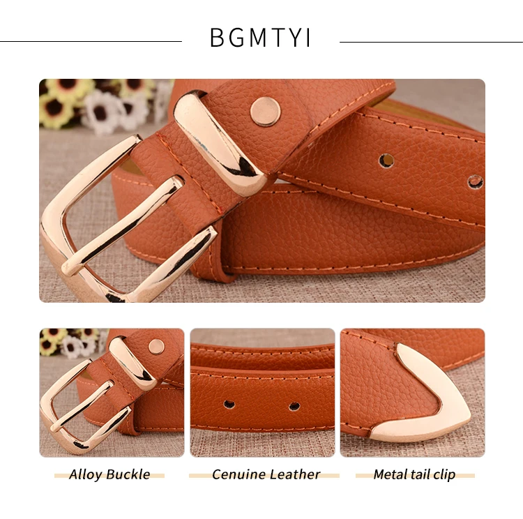 Fashion Women Genuine Leather Belts High Quality Gold Buckle Best Matching Dress Jeans Belts for Lady LB2146