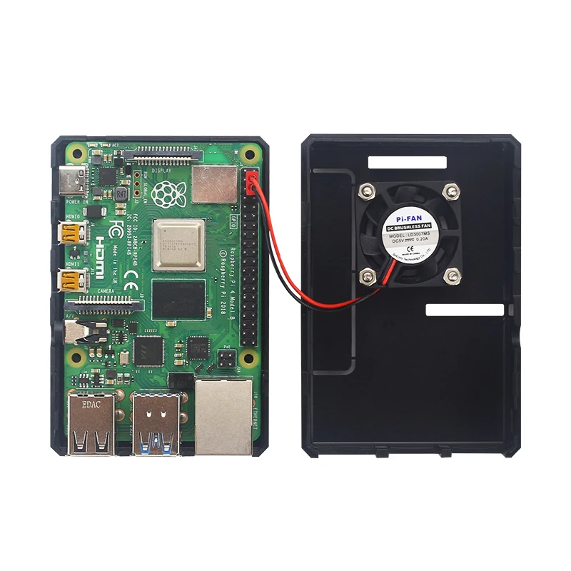 Raspberry Pi ABS Case Black Plastic Shell Removable GPIO Cover Optional With Cooling Fan For Raspberry Pi 4B