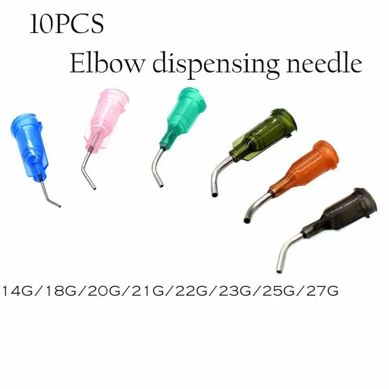 10pcs 1' Stainless Steel 45-Degree Elbow Dispensing Needles with Blunt Tips, from 14G to 27G