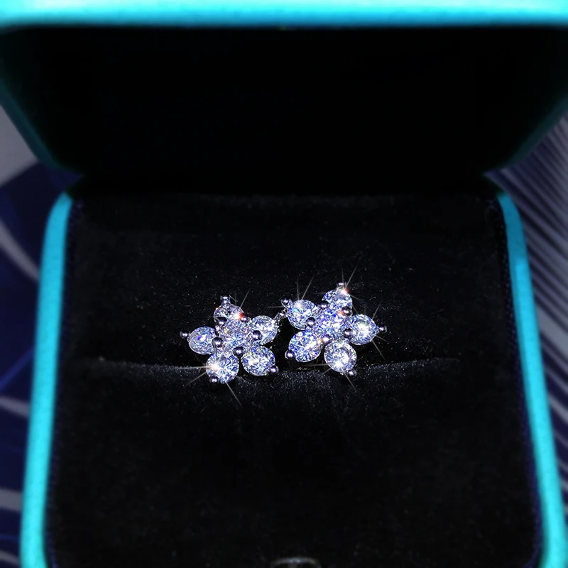 925 Sterling Silver Stud Earrings Fashion Full Diamond Plum Blossom Earrings Personality Earrings Zirconium Diamond Jewelry