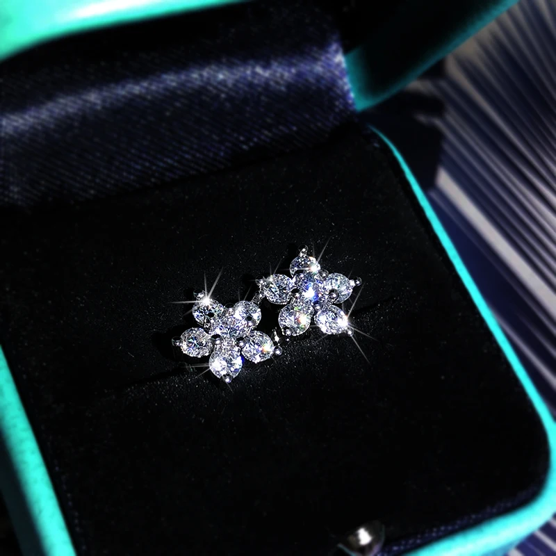 925 Sterling Silver Stud Earrings Fashion Full Diamond Plum Blossom Earrings Personality Earrings Zirconium Diamond Jewelry