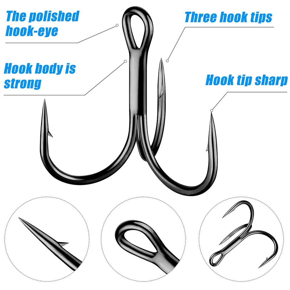 Huge Treble Hooks 4X Strong 1#-10/0# Fishhook Super Sharp Barbed Carbon Steel Anchor Tackle Round Bend Angle for Big Fish Hook