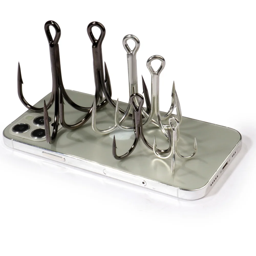 Huge Treble Hooks 4X Strong 1#-10/0# Fishhook Super Sharp Barbed Carbon Steel Anchor Tackle Round Bend Angle for Big Fish Hook