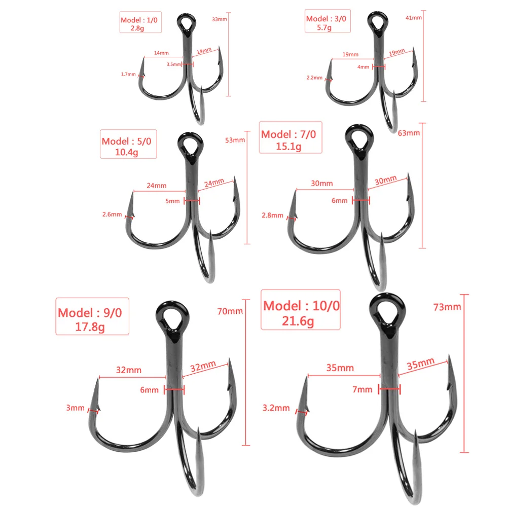 Huge Treble Hooks 4X Strong 1#-10/0# Fishhook Super Sharp Barbed Carbon Steel Anchor Tackle Round Bend Angle for Big Fish Hook