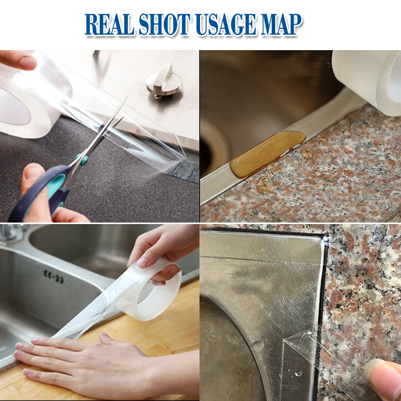 Sink Self-adhesive Home Kitchen Waterproof Transparent Tape Nano Mildew Strong Pool Water Seal Gap Strip Silicone Stickers Tool