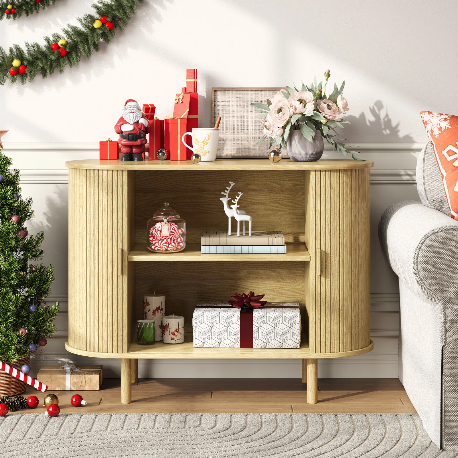Sideboard Buffet Cabinet with Storage,40" Storage Cabinet with Sliding Door & Adjustable Shelf,Coffee Bar Cabinet Console Table