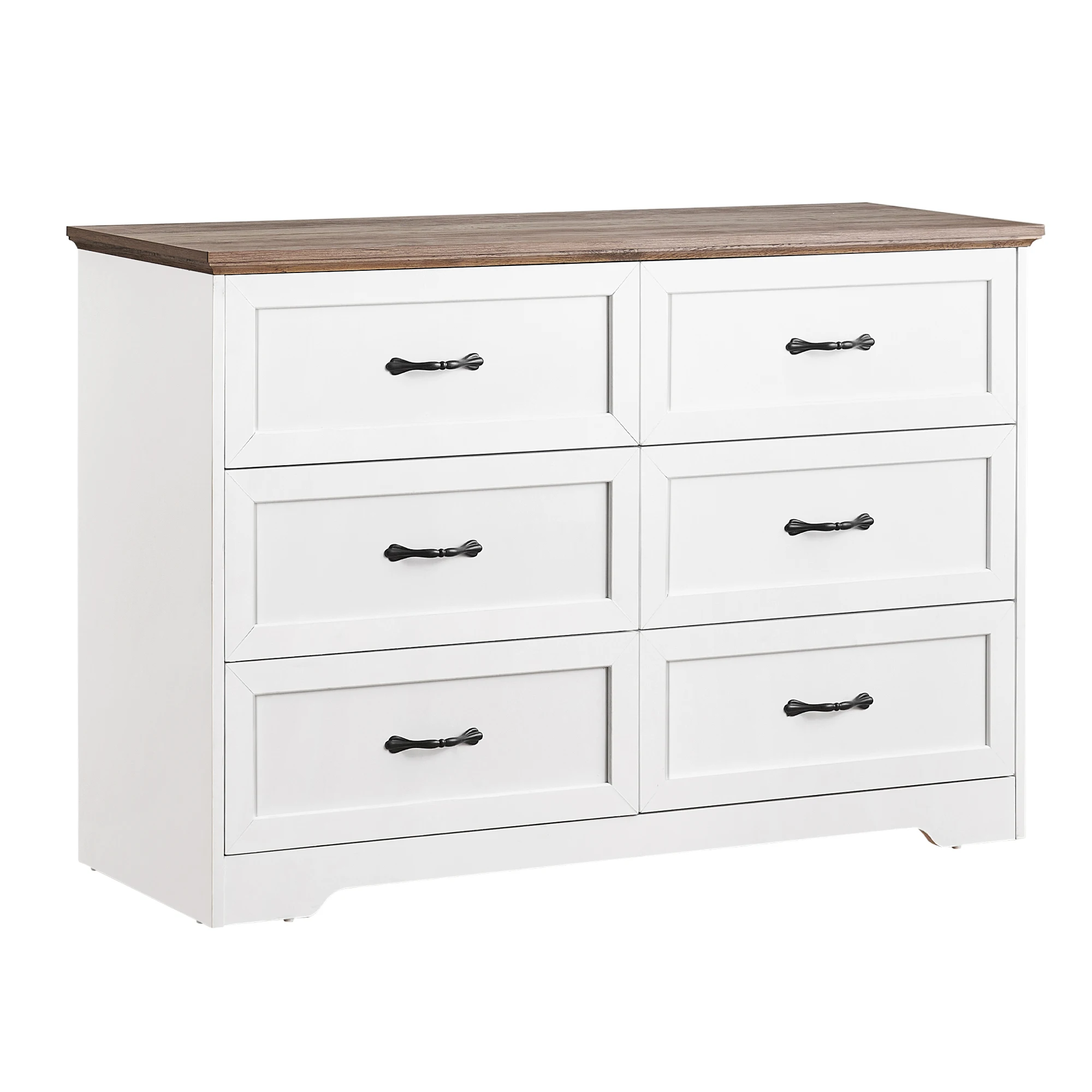 6 Drawer Dresser, Farmhouse Chest of Drawer with Metal Handles, Modern Storage Organizer with Anti-Collapse Design