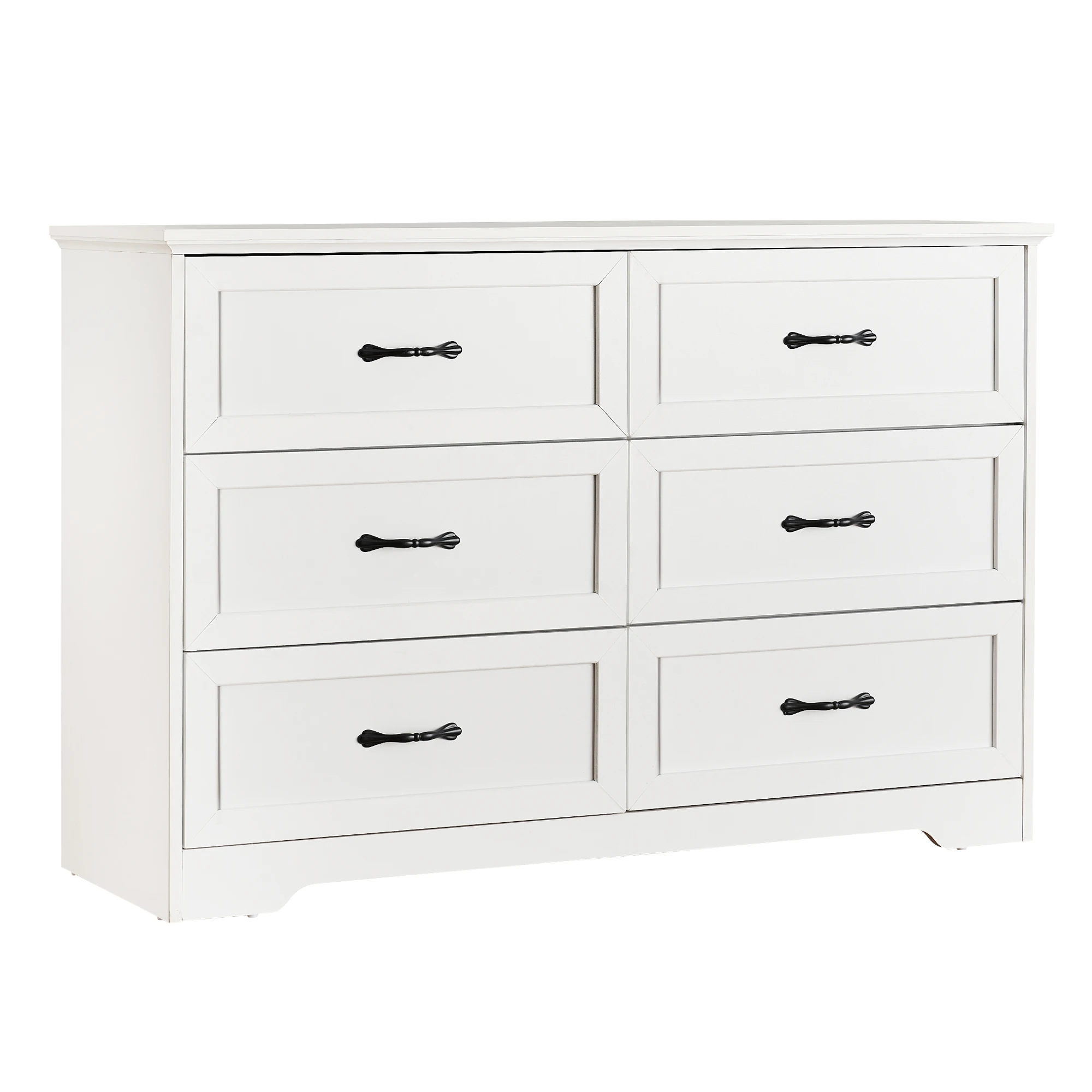 6 Drawer Dresser, Farmhouse Chest of Drawer with Metal Handles, Modern Storage Organizer with Anti-Collapse Design