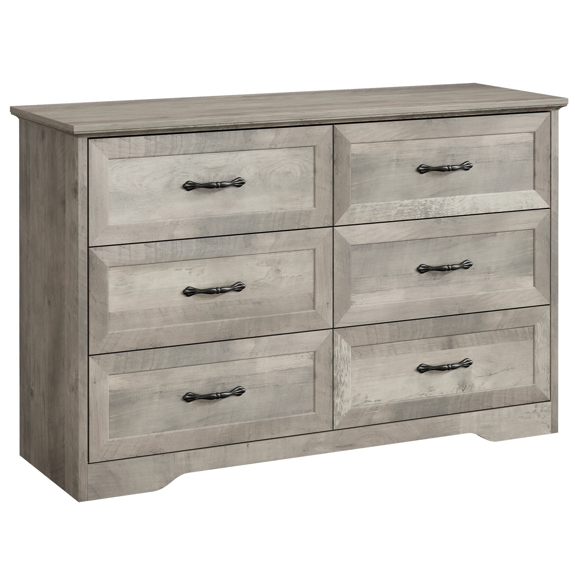 6 Drawer Dresser, Farmhouse Chest of Drawer with Metal Handles, Modern Storage Organizer with Anti-Collapse Design