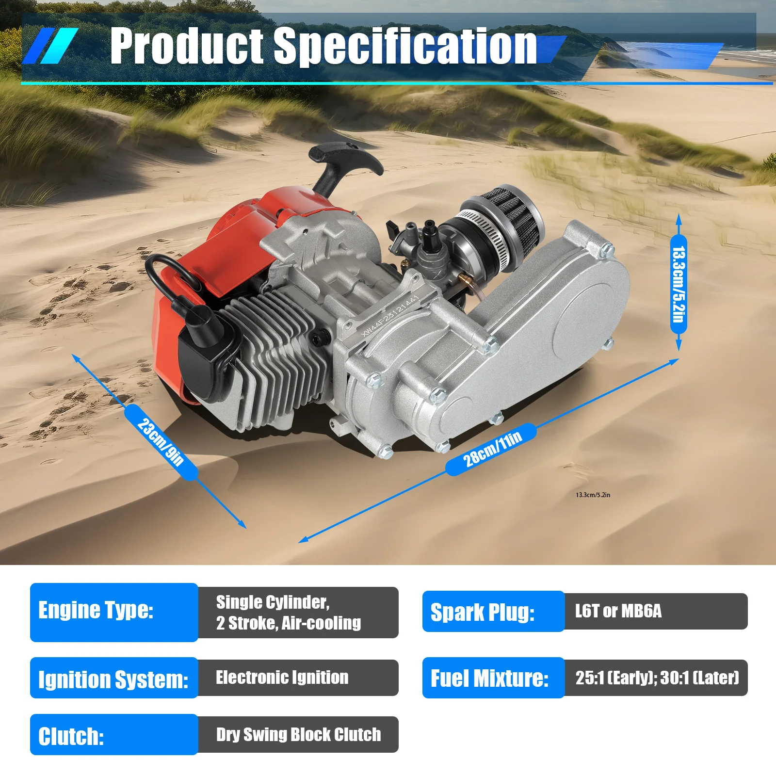 49CC 50CC 2-Stroke Pull Start Engine Motor for Mini Dirt Bike Pocket Bike ATV Scooters 2-Stroke 49CC Gasoline Engine Motor