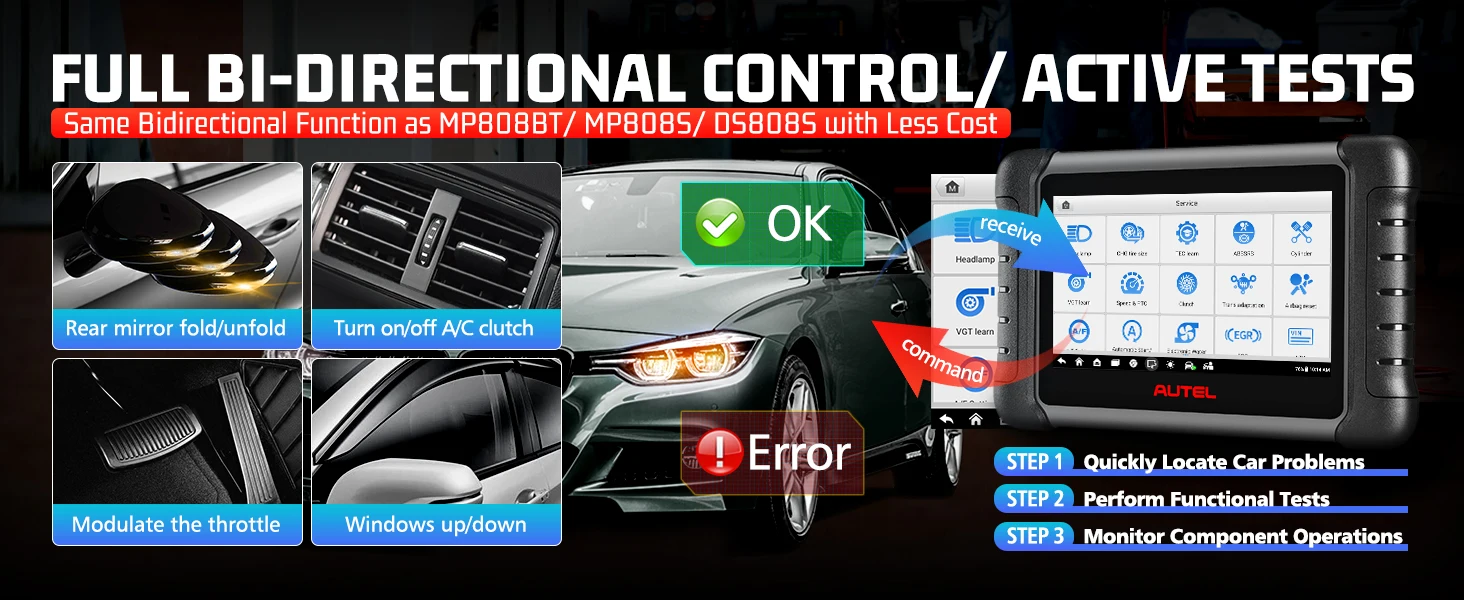 Autel MaxiCheck MX808S OBD2 Scanner Car Bi-directional Diagnostic Tools OE All Systems Diagnostic 28+ Services Same as MK808S