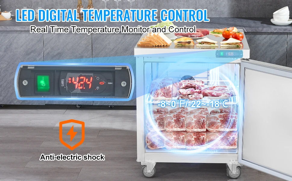 SucceBuy Commercial Frozen Refrigerator Sandwich Salad Prep Table 7.4Cu.Ft Food Prep Frost Free Refrigerator for Restaurant