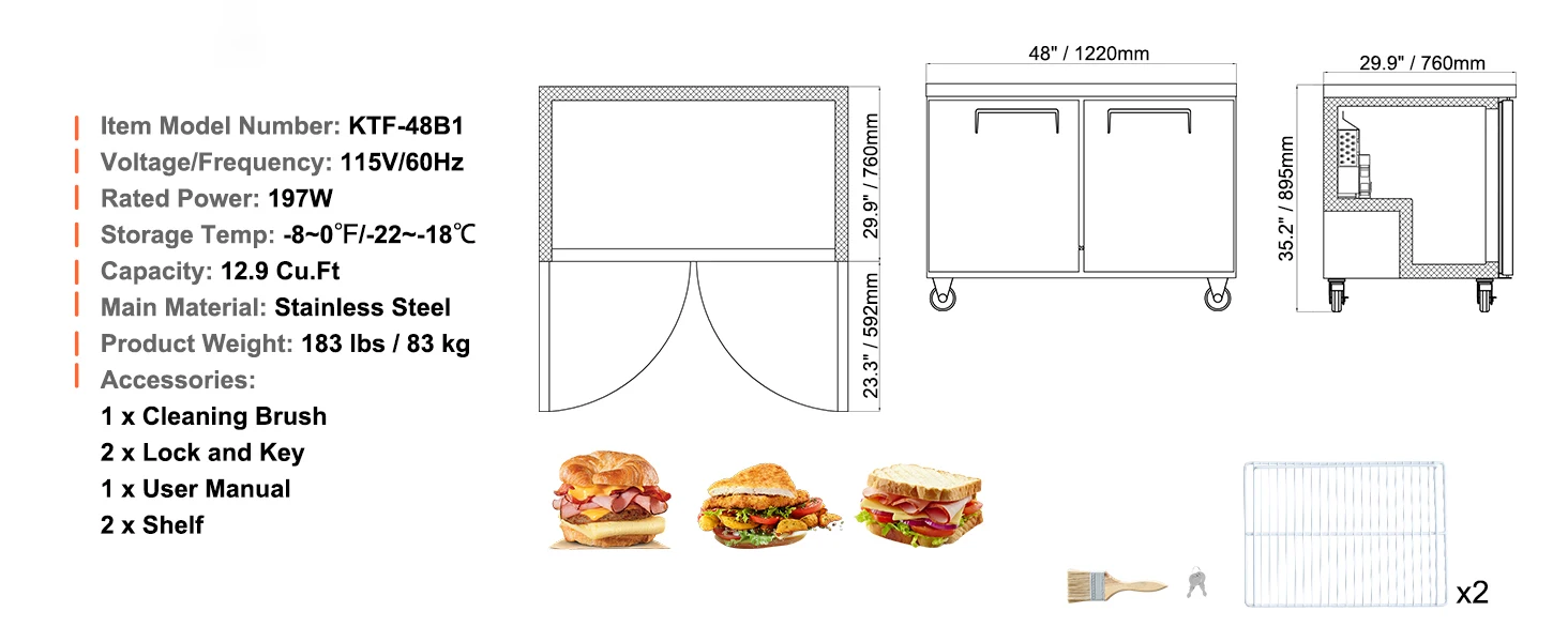 SucceBuy Commercial Frozen Refrigerator Sandwich Salad Prep Table 7.4Cu.Ft Food Prep Frost Free Refrigerator for Restaurant