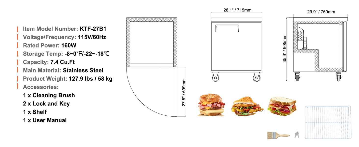 SucceBuy Commercial Frozen Refrigerator Sandwich Salad Prep Table 7.4Cu.Ft Food Prep Frost Free Refrigerator for Restaurant
