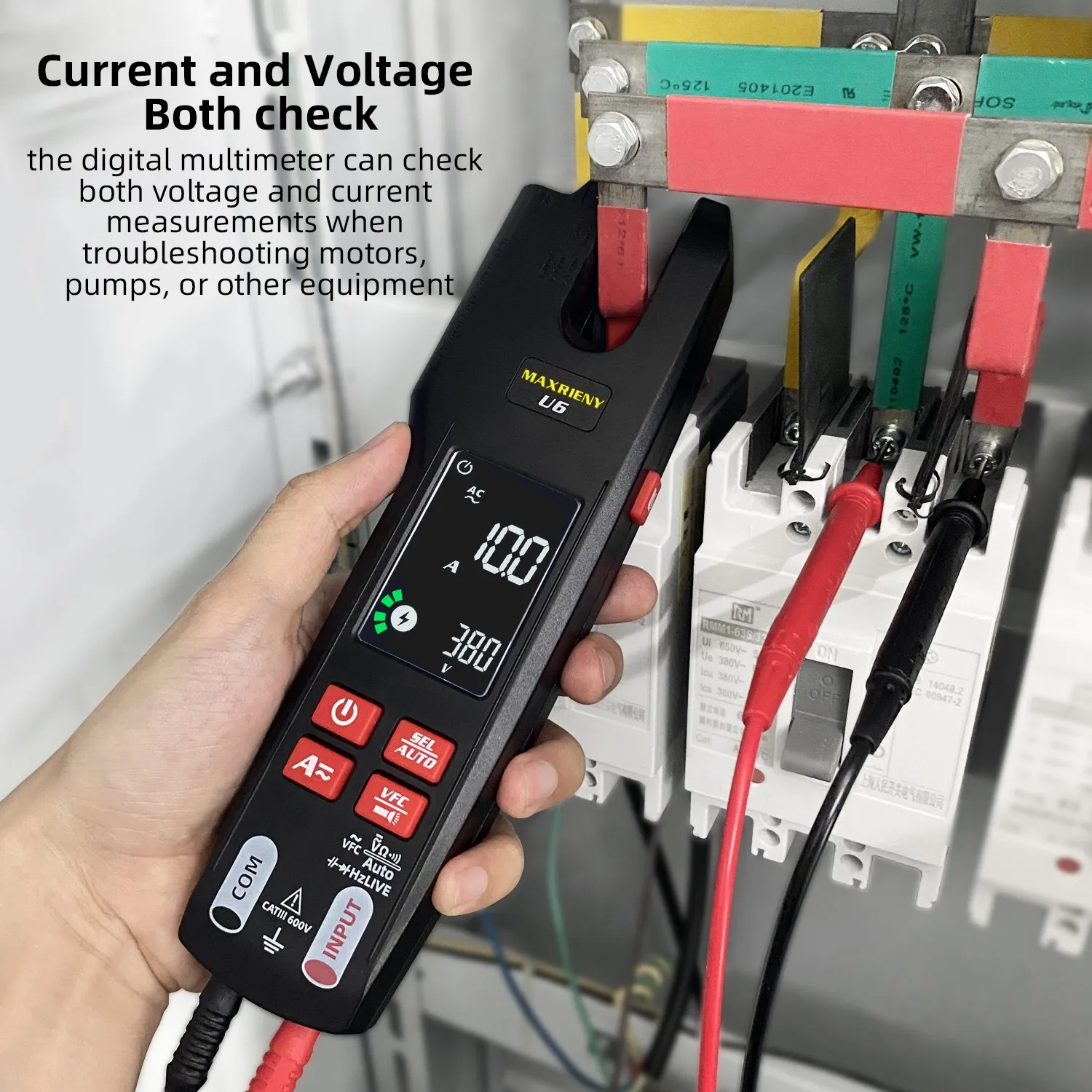 U6 U6X Digital Fork Clamp Meter 600A Current Open Jaw Ammeter Multimeter DC AC Current Hz Electrical Tester Rechargeable Battery