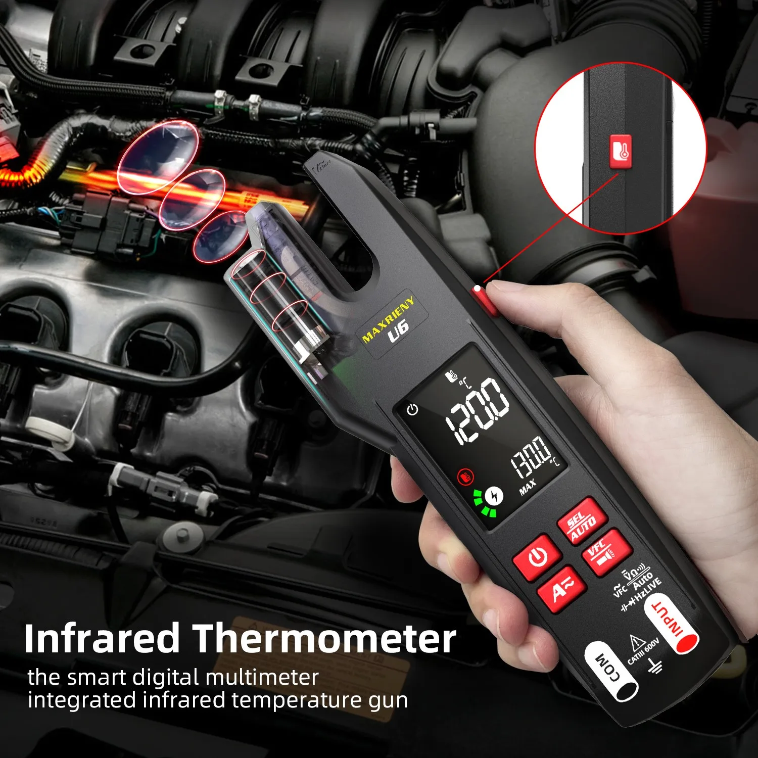 U6 U6X Digital Fork Clamp Meter 600A Current Open Jaw Ammeter Multimeter DC AC Current Hz Electrical Tester Rechargeable Battery