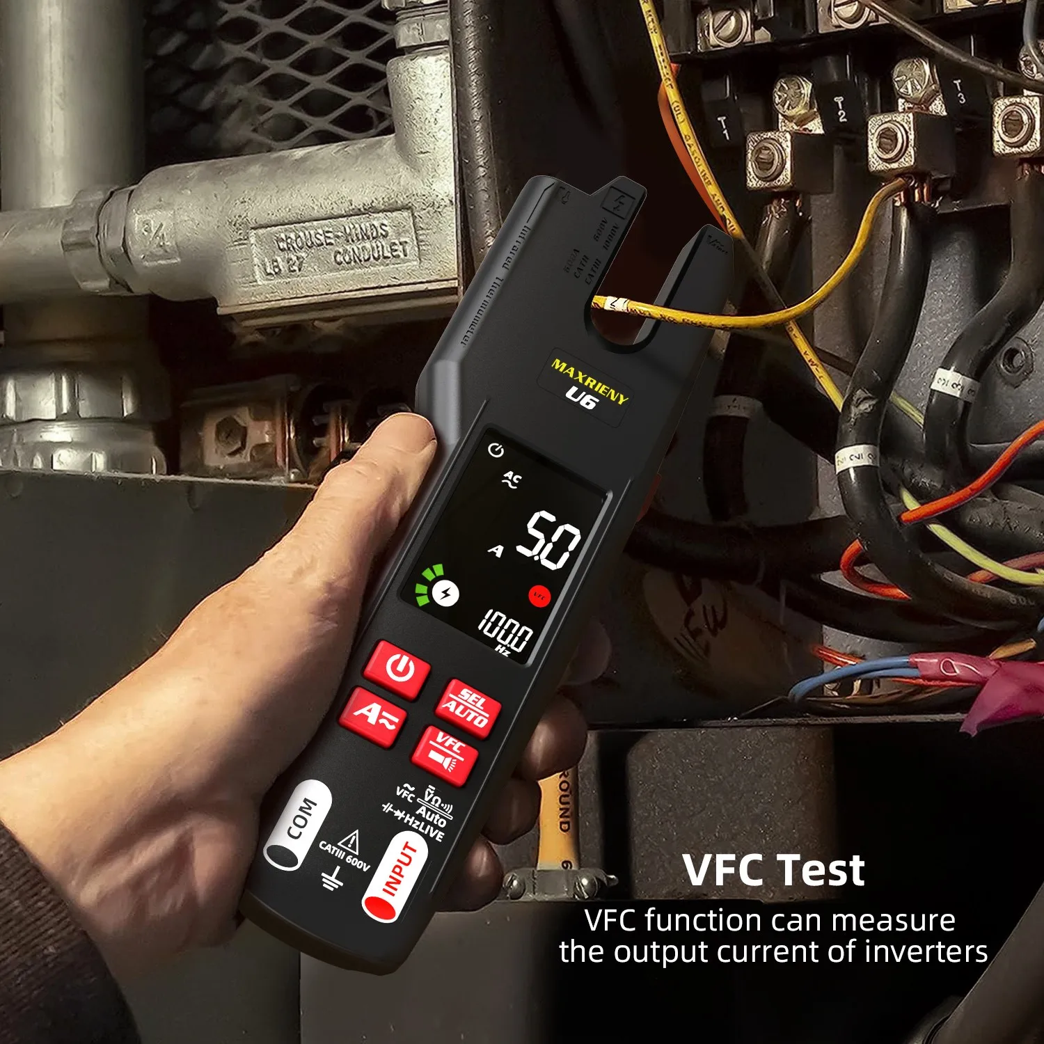 U6 U6X Digital Fork Clamp Meter 600A Current Open Jaw Ammeter Multimeter DC AC Current Hz Electrical Tester Rechargeable Battery