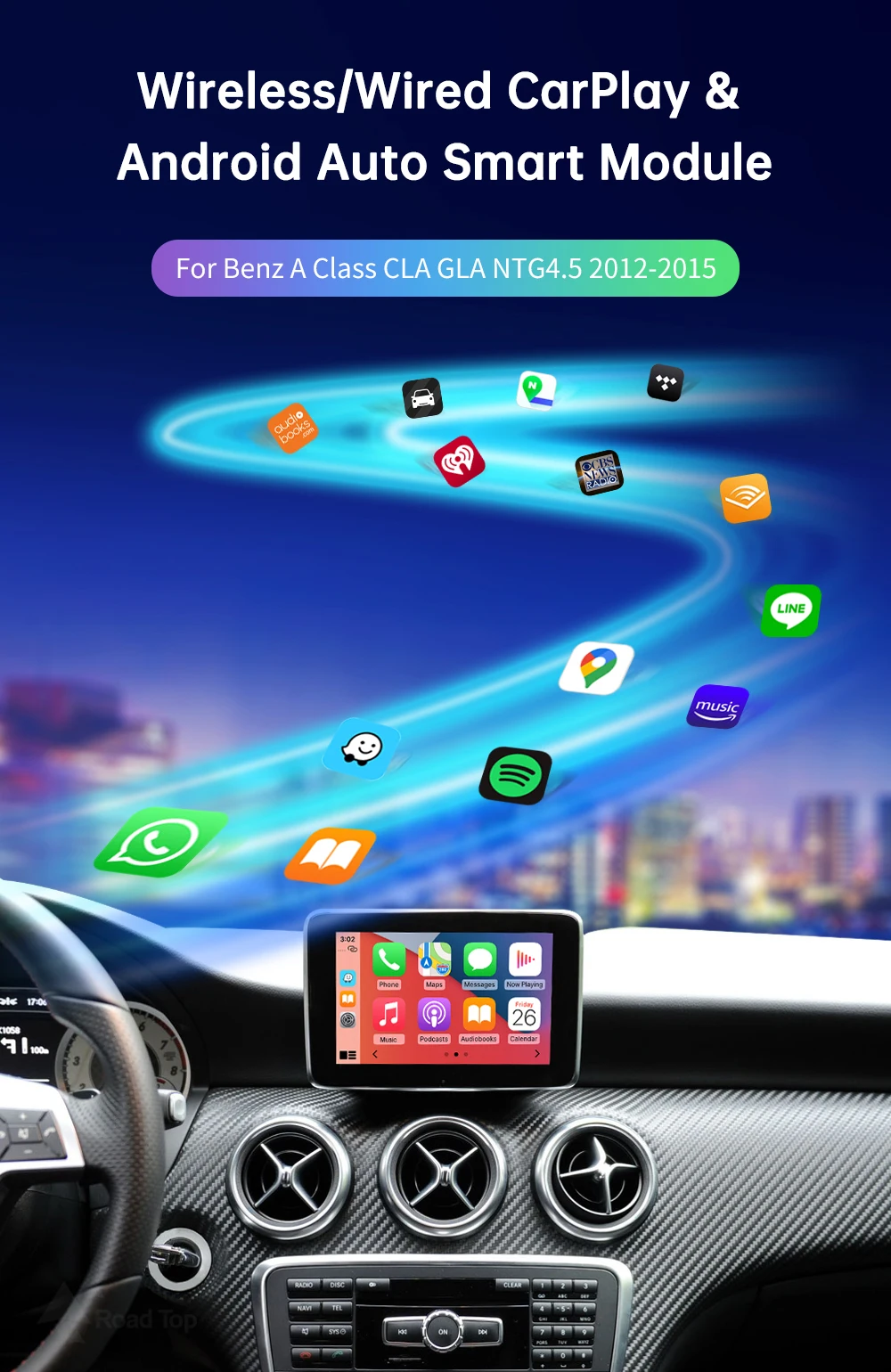 Plug and Play Wireless CarPlay for Mercedes Benz A Class CLA GLA W176 C117 X117 X156 NTG4.5 with Android Auto AirPlay Navigation