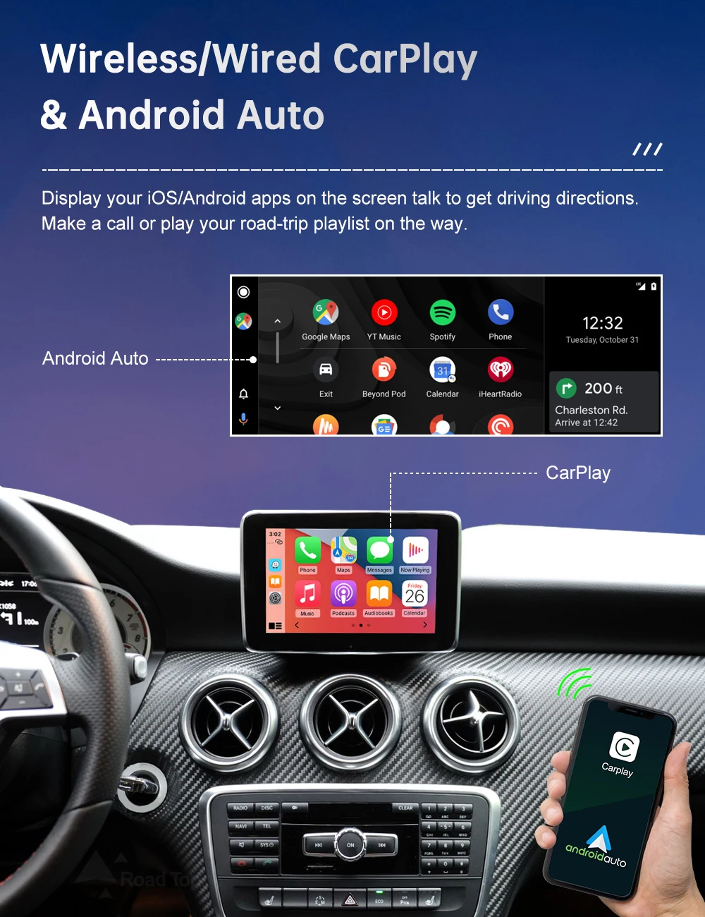 Plug and Play Wireless CarPlay for Mercedes Benz A Class CLA GLA W176 C117 X117 X156 NTG4.5 with Android Auto AirPlay Navigation