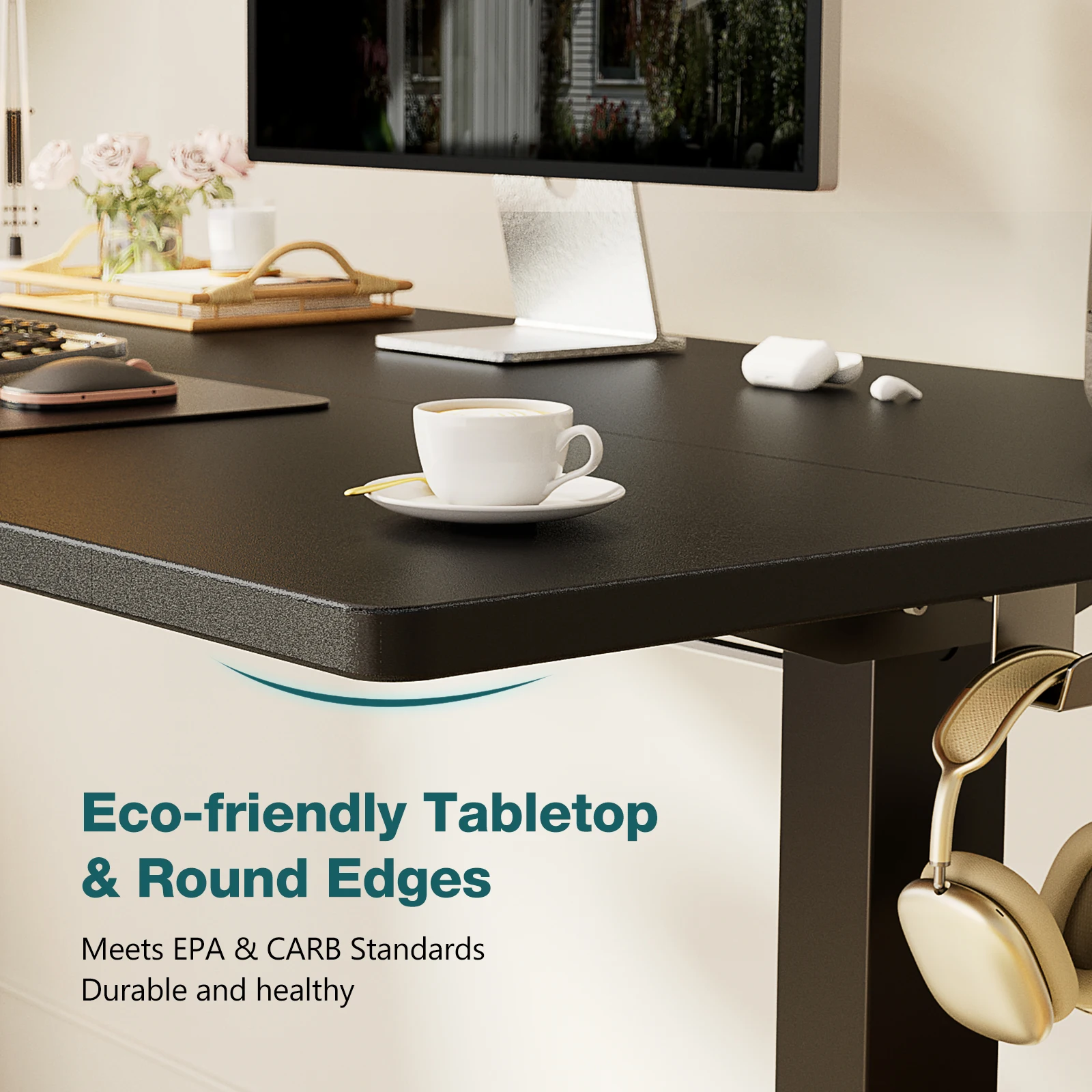JHK Electric Standing Computer Desk Height Adjustable Workstation Ergonomic Work Table with Metal Frame For Home Office