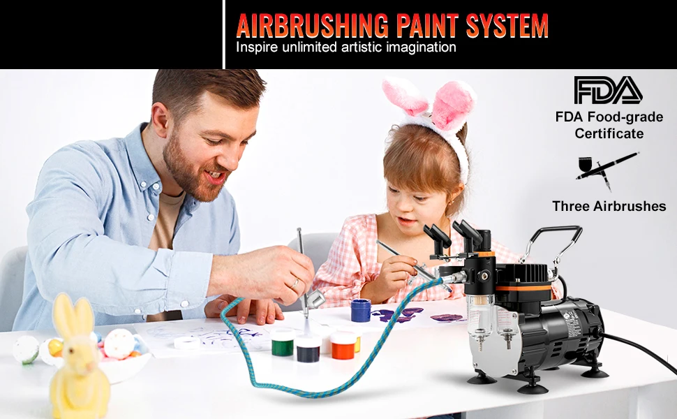 SucceBuy Professional Dual-Action Airbrush Kit 120W Electric Spray Gun Air Brush Painting Art Nail Tattoo Makeup Model Sprayer