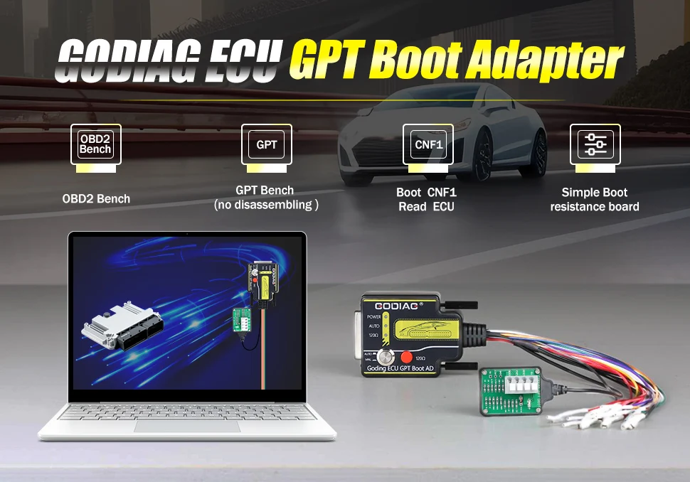 GODIAG ECU GPT Boot OBD2 ECU Diagnose Read & Write Adapter Work with Openport GT100 J2534 Standard OBD2 Protocol