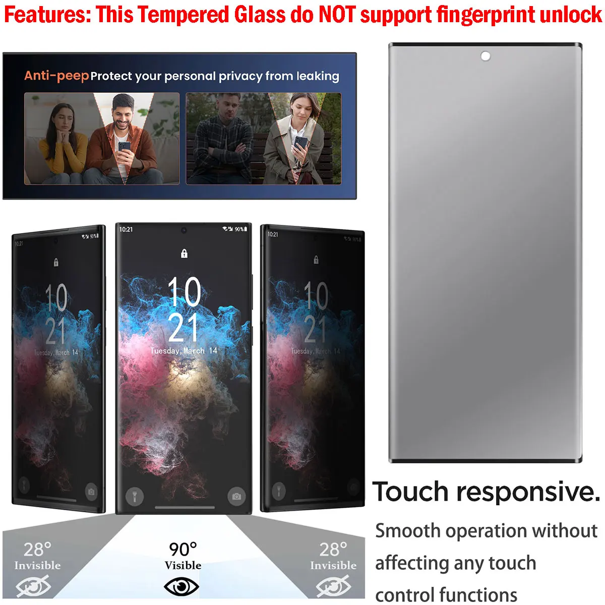 For Samsung Galaxy S22/S22 Plus/S22 +/S22 Ultra 5G Case Friendly Anti Spy Privacy Tempered Glass Screen Protectors 2-Pack