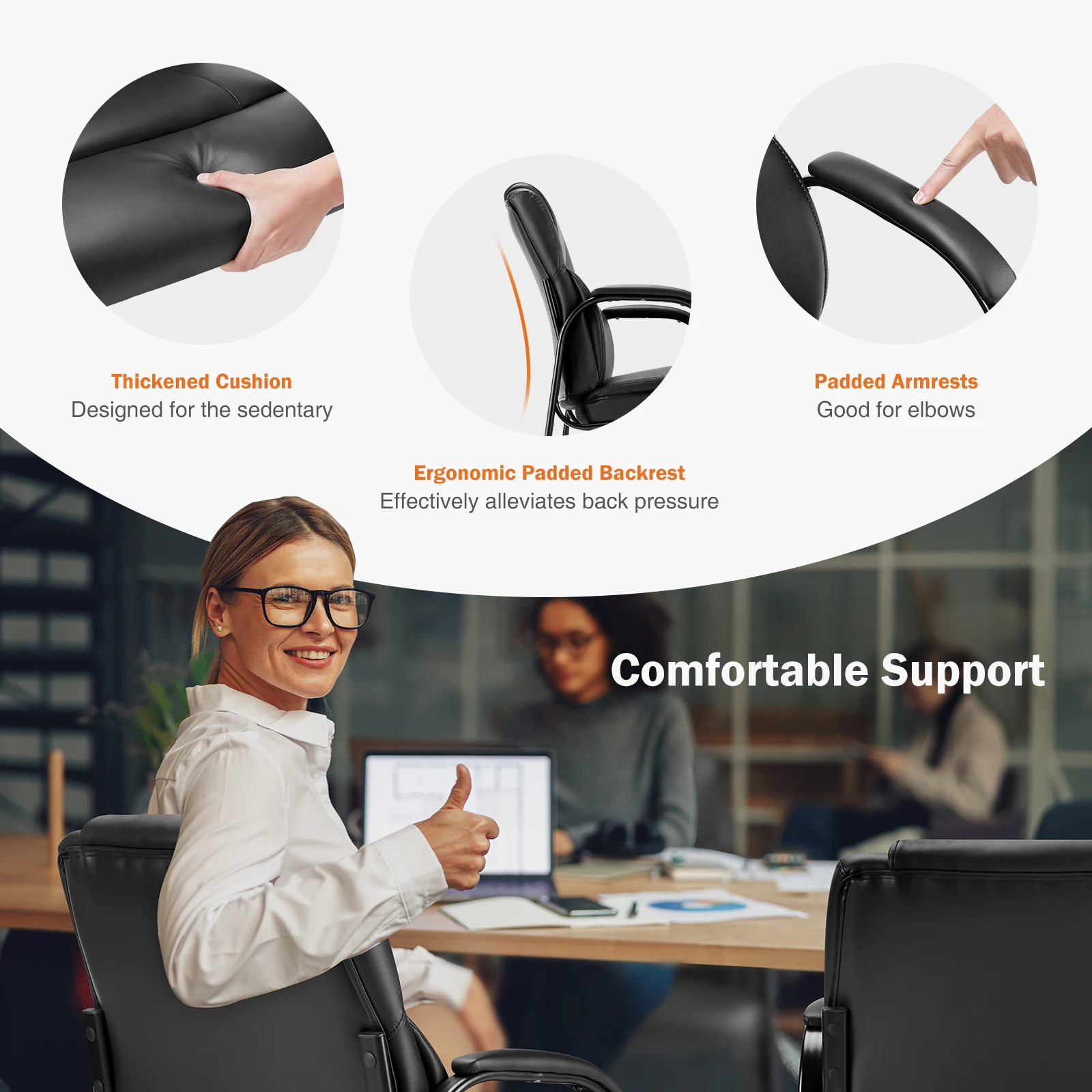 JHK Ergonomic Padded Backrest Living Room Gaming Chair Waterproof PU Leather Waiting Room Seat Thickened Sponge Cushion Arms