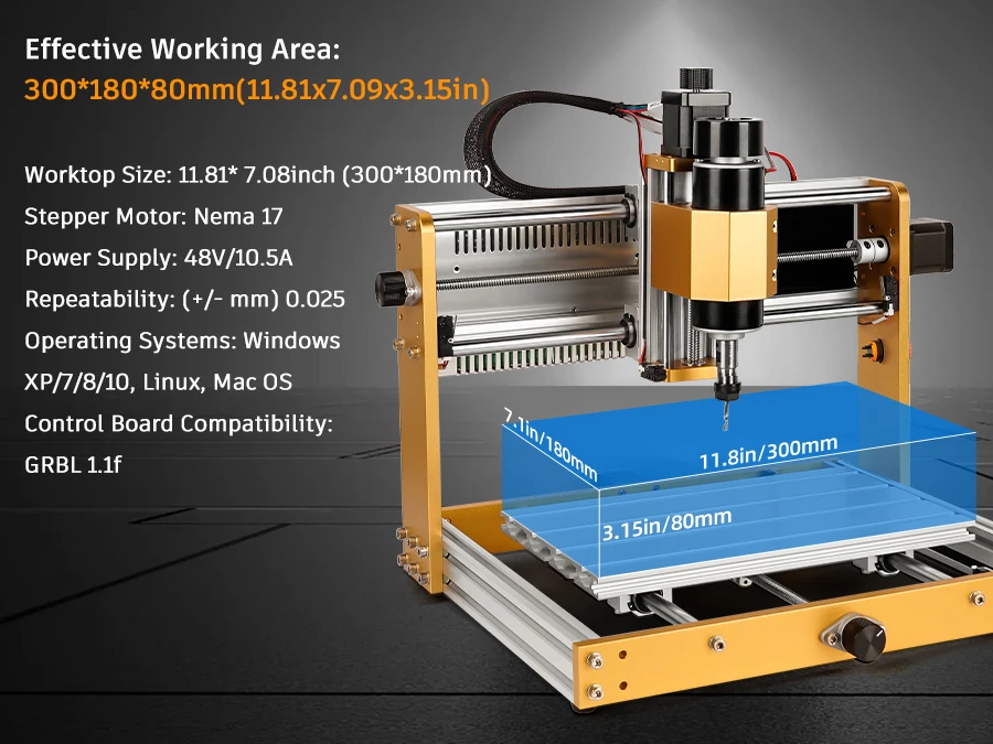 CNC3018pro Machine 500W All-Metal CNC Router Machine 3 Axis Limit Switches & Emergency-Stop with GRBL Offline Control