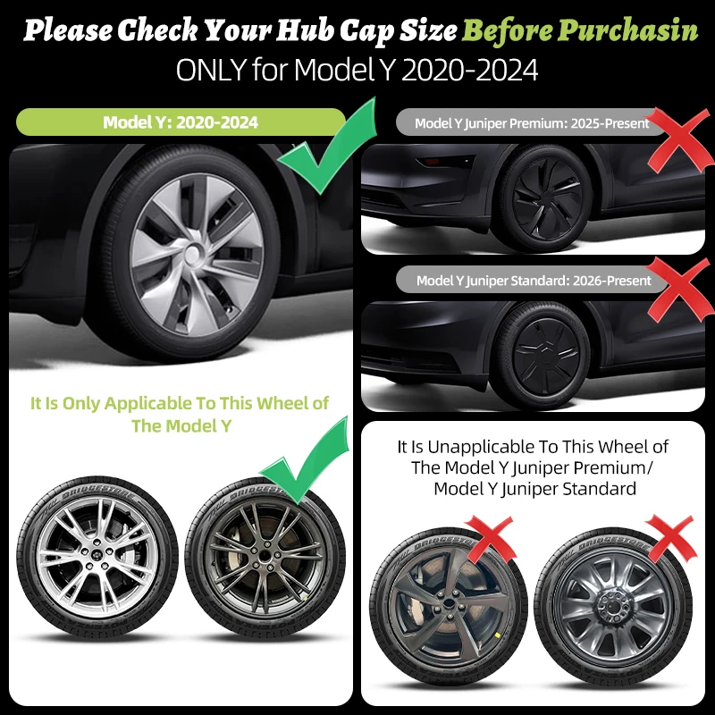 4PCS Wheel Cap Design For Tesla Model Y 2020-2024 19 Inch Right&Left Hubcaps Cyclone Cover Wheel Cover Replacement Accessories