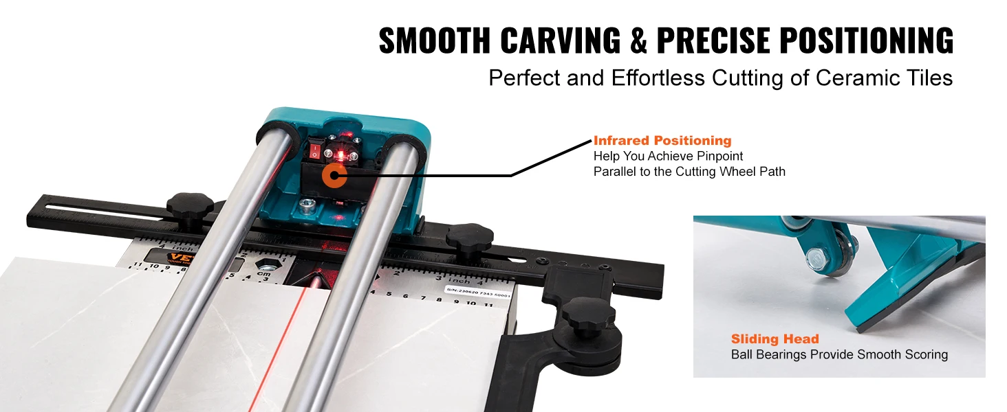 SucceBuy Manual Tile Cutter Laser Positioning Single Rails W/ Supporting Feet Professional Push Knife for Cutting Ceramic