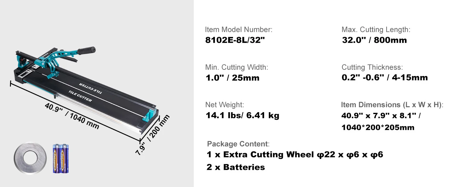 SucceBuy Manual Tile Cutter Laser Positioning Single Rails W/ Supporting Feet Professional Push Knife for Cutting Ceramic
