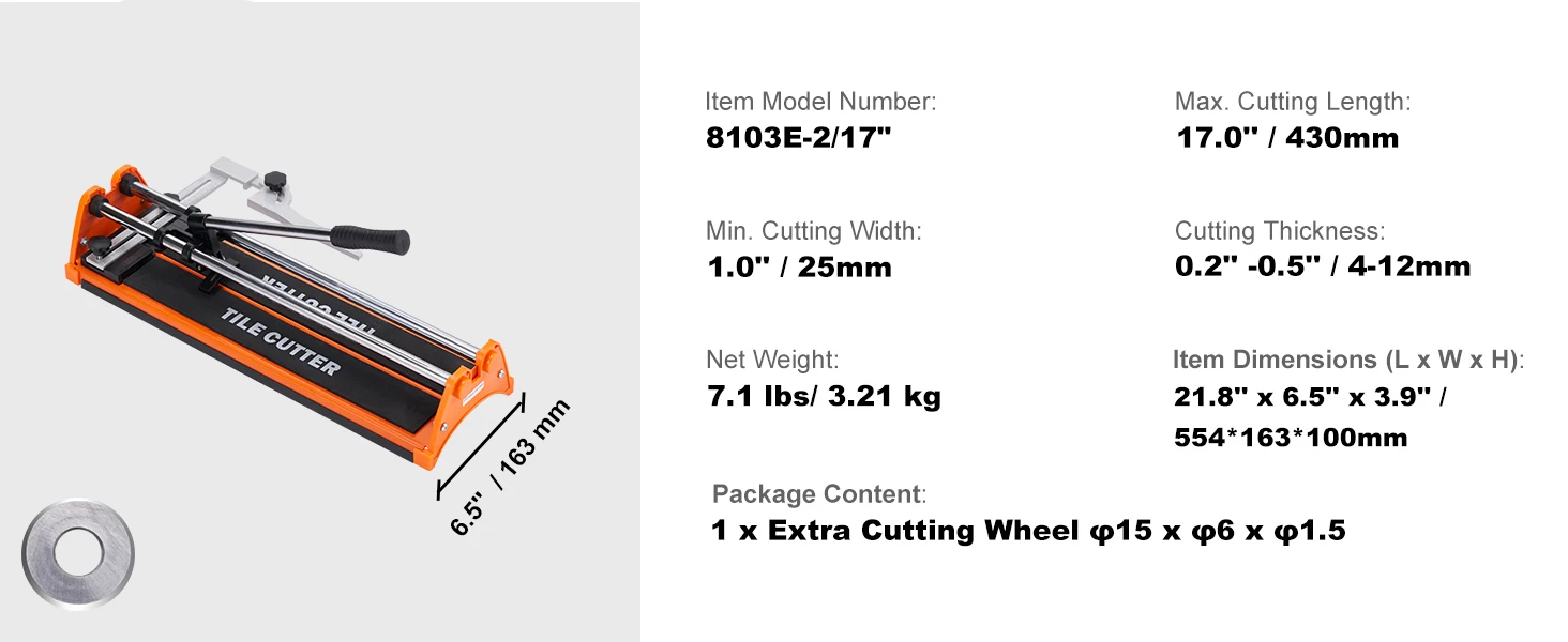 SucceBuy Manual Tile Cutter Laser Positioning Single Rails W/ Supporting Feet Professional Push Knife for Cutting Ceramic