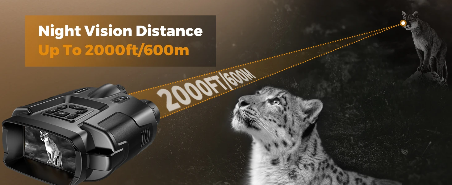 Night Vision Binoculars 4K Infrared 5000mAH Rechargeable 8X Digital Zoom 600 Meters Darkness Goggles 5000mAh Rechargeable, 64GB Card Included for Wildlife Observation & Surveillance