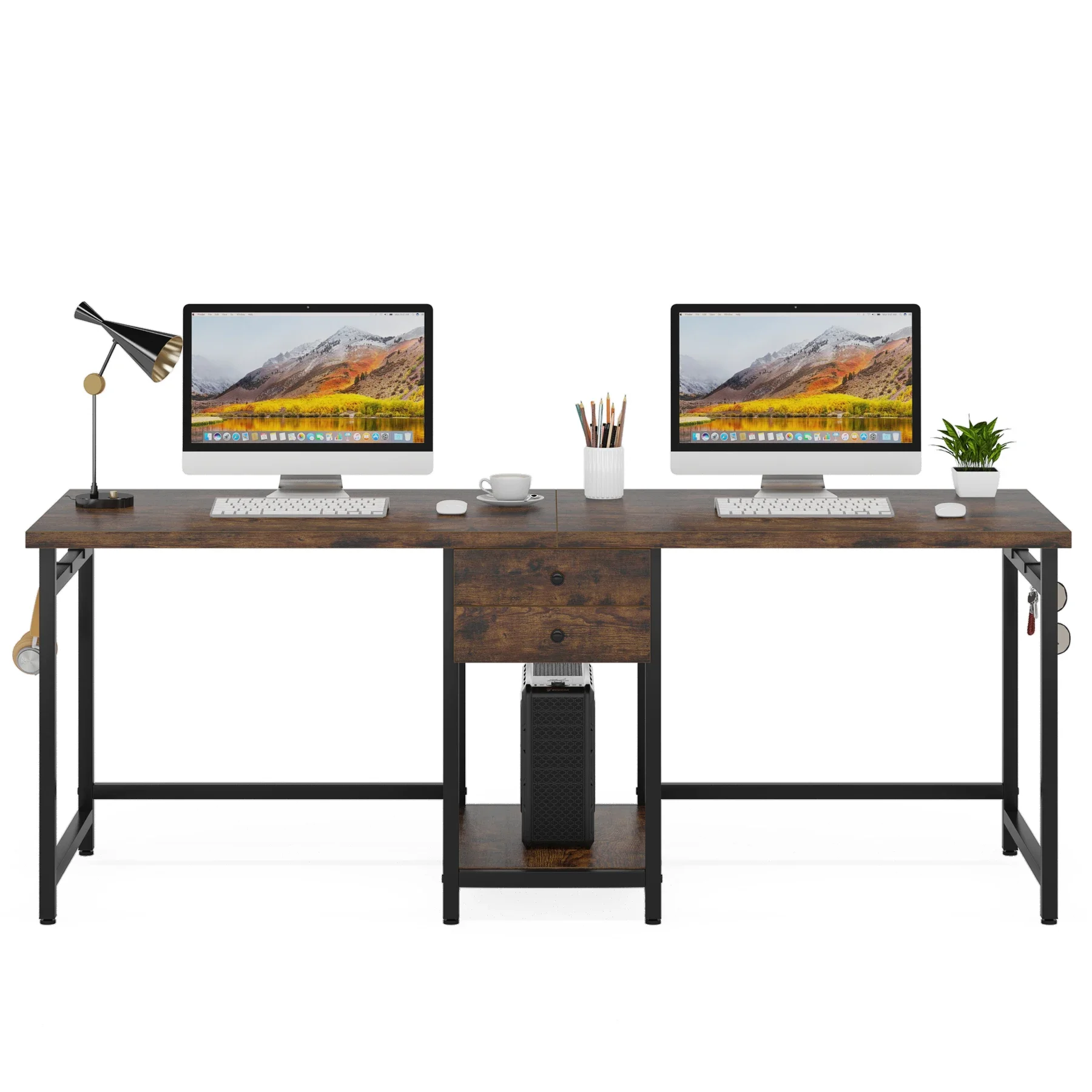 Tribesigns 78.74’’ Two Person Desk with 2 Drawers, Long Double Computer Desk Gaming Table with Shelves