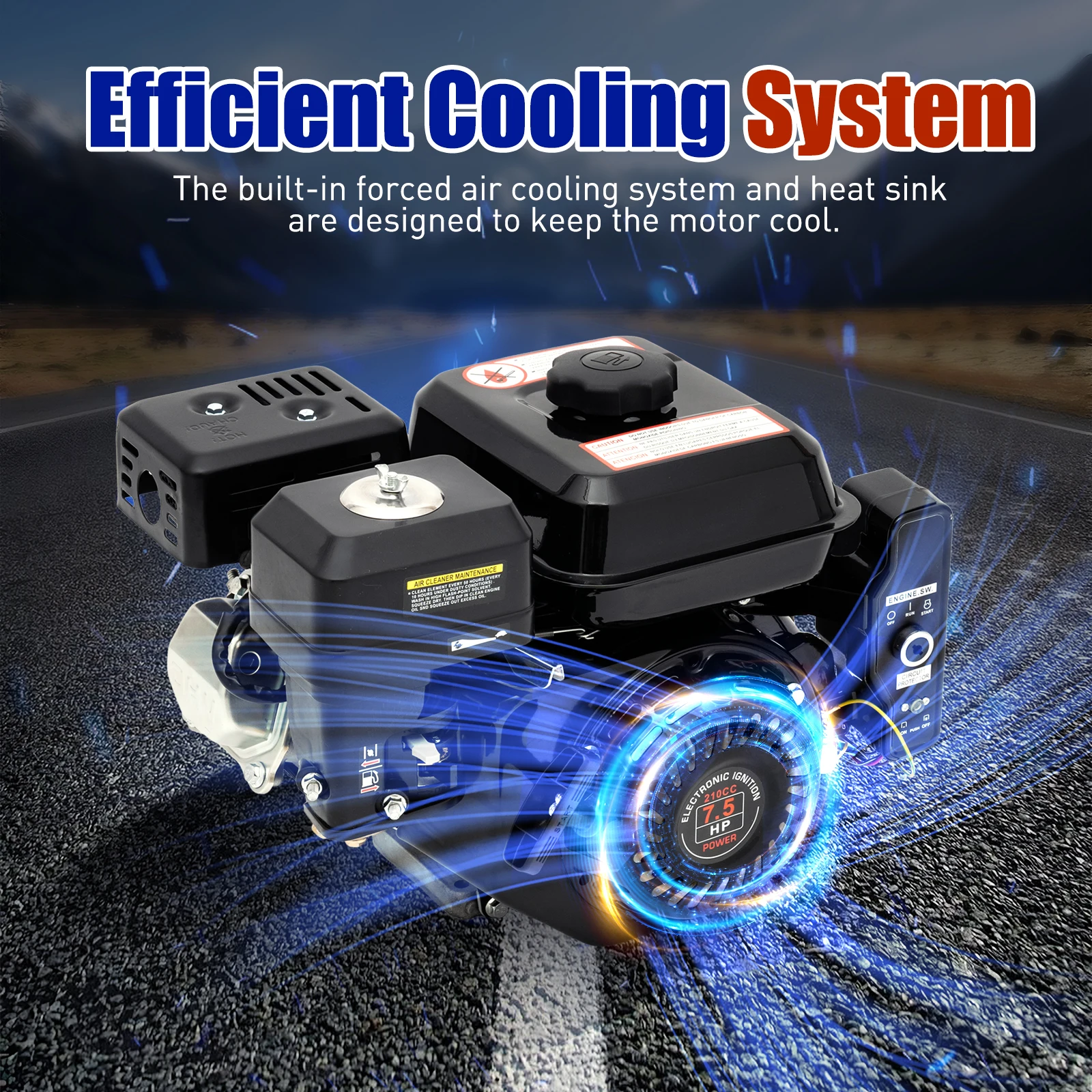 7.5HP 4-Stroke Gasoline Engine 3KW 210CC Hand/Electric Start OHV Air Cooling Gas Engine Motor for Go Karts Compressors 3600RPM