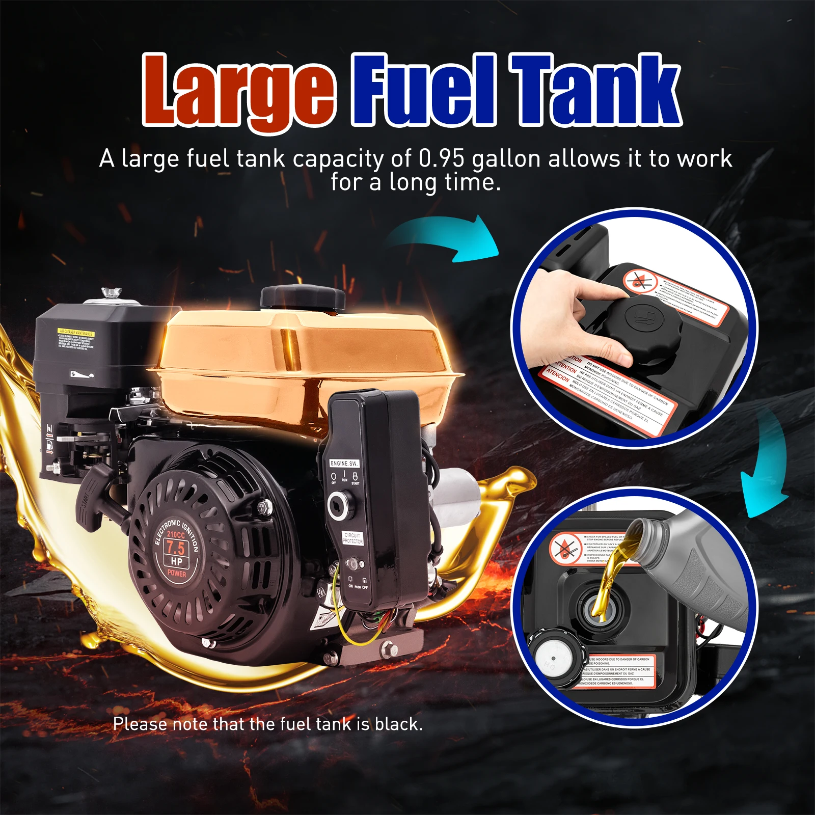 7.5HP 4-Stroke Gasoline Engine 3KW 210CC Hand/Electric Start OHV Air Cooling Gas Engine Motor for Go Karts Compressors 3600RPM