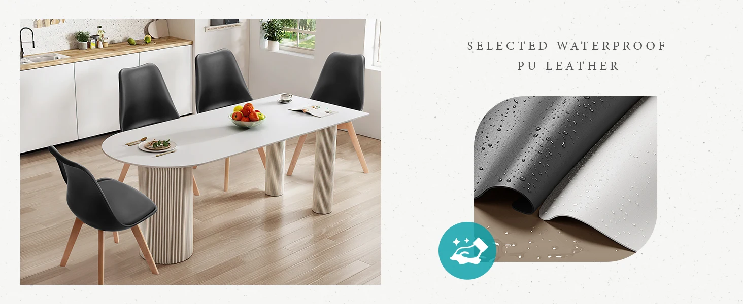 JHK PU Leather Dining Chairs Set of 4 Wooden Legs Lounge Chair for Home Kitchen Comfortable Sponge Cushion Living Room Chair