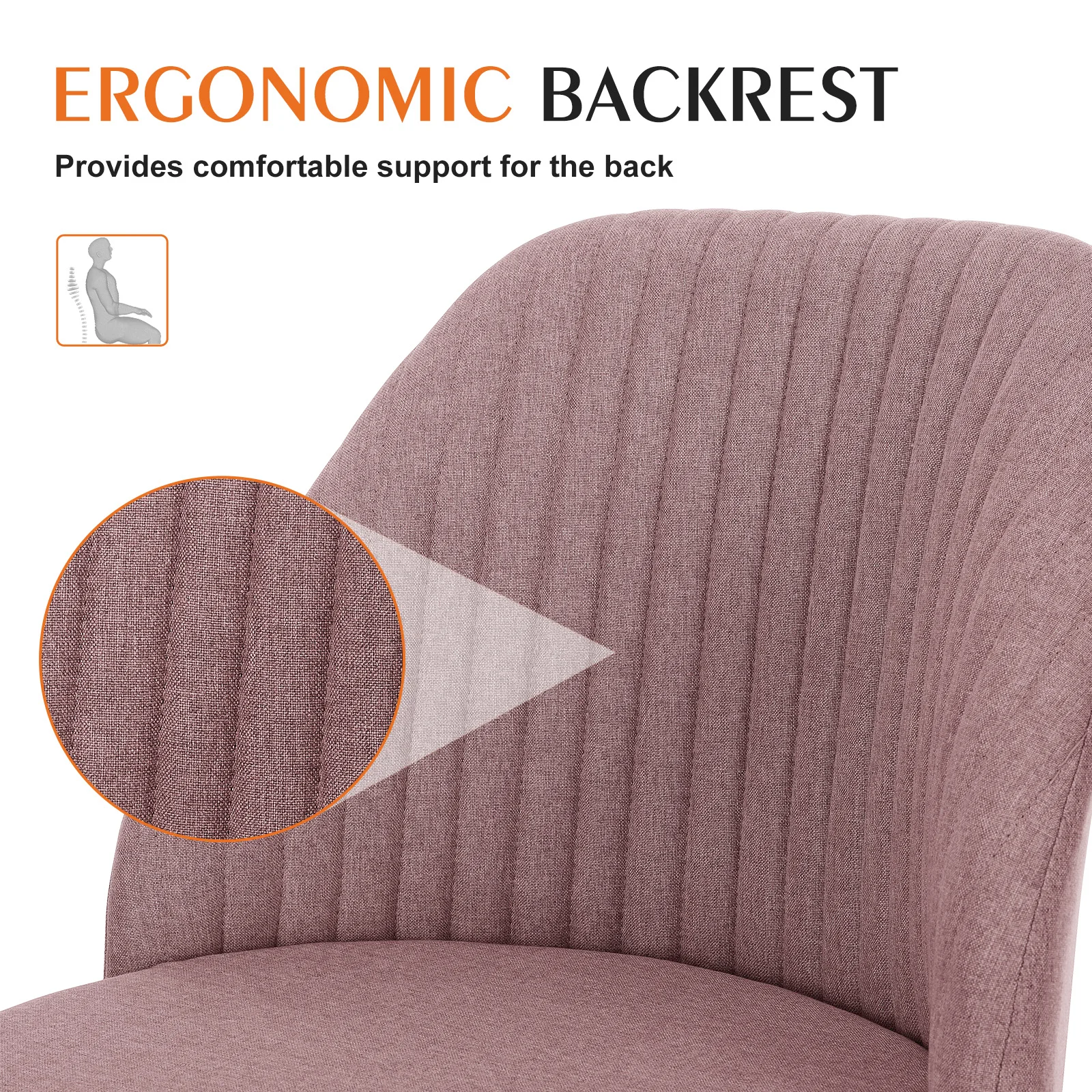JHK Armless Small Desk Office Chair Cute Vanity Swivel Chair with Back Modern Fabric with Wheels Swivel Task Home Gaming Chair