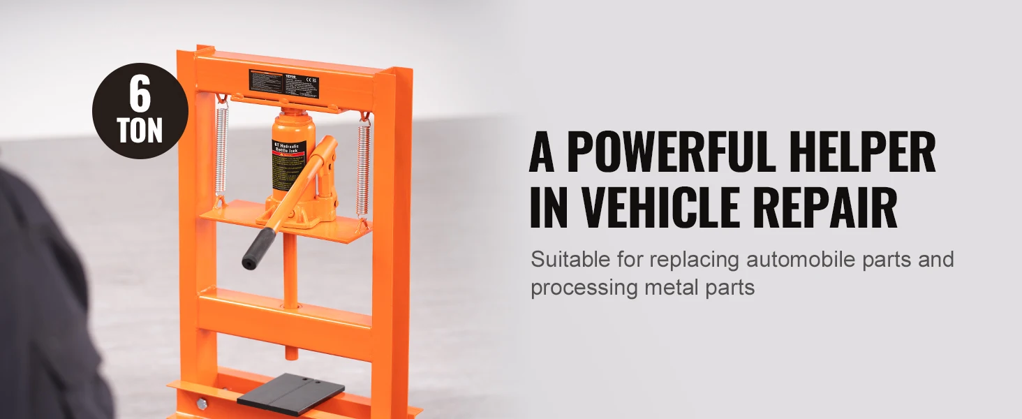 SucceBuy 6/12 Ton Hydraulic H-Frame Garage Floor Adjustable Shop Press with Plates 6/12T Orange for Garage or Professional Shop