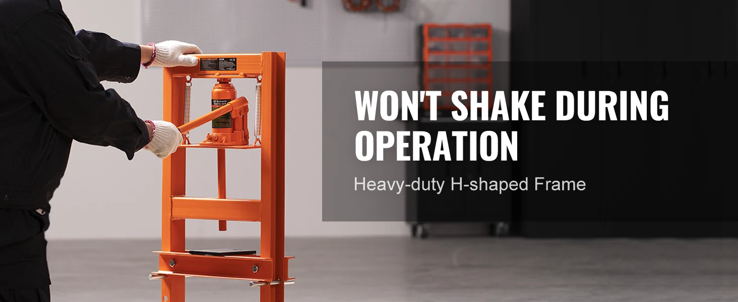 SucceBuy 6/12 Ton Hydraulic H-Frame Garage Floor Adjustable Shop Press with Plates 6/12T Orange for Garage or Professional Shop