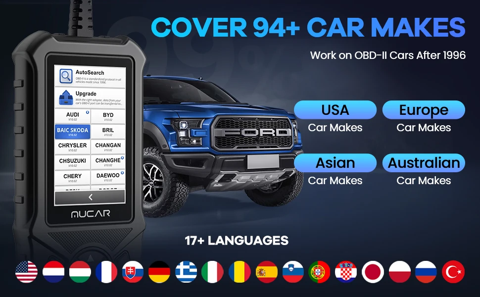 MUCAR CDE900 OBD2 Diagnostic Tool 32GB Scanner Brake Airbag Transmission Engine Diagnosis Code Reader