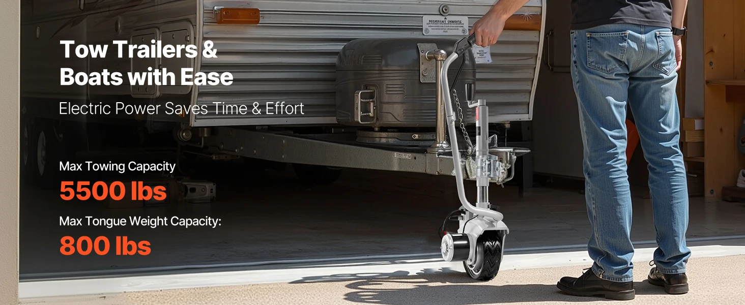SucceBuy Electric Trailer Dolly 5500lbs 380W 12V Motorized Jockey Wheel with 23ft/min Moving Speed for Caravan Boat Moving