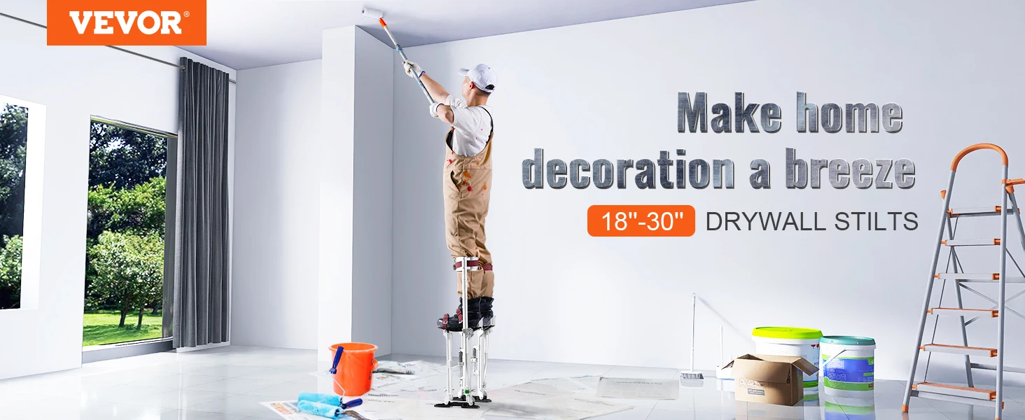 SucceBuy Drywall Stilts 18''/36''Adjustable Aluminum Tool Stilts with Protective Knee Pads Non-Slip Work Stilts for Home