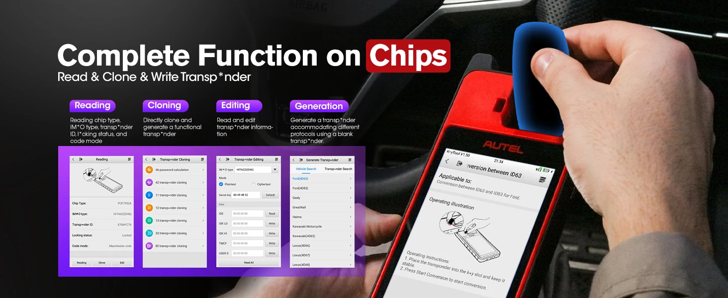 Autel MaxiIM KM100 KM100X Key Fob Programming Immobilizer Tool,60s Key Generation,OBD IMMO Key Learning,Chip Read/ Edit/ Clone